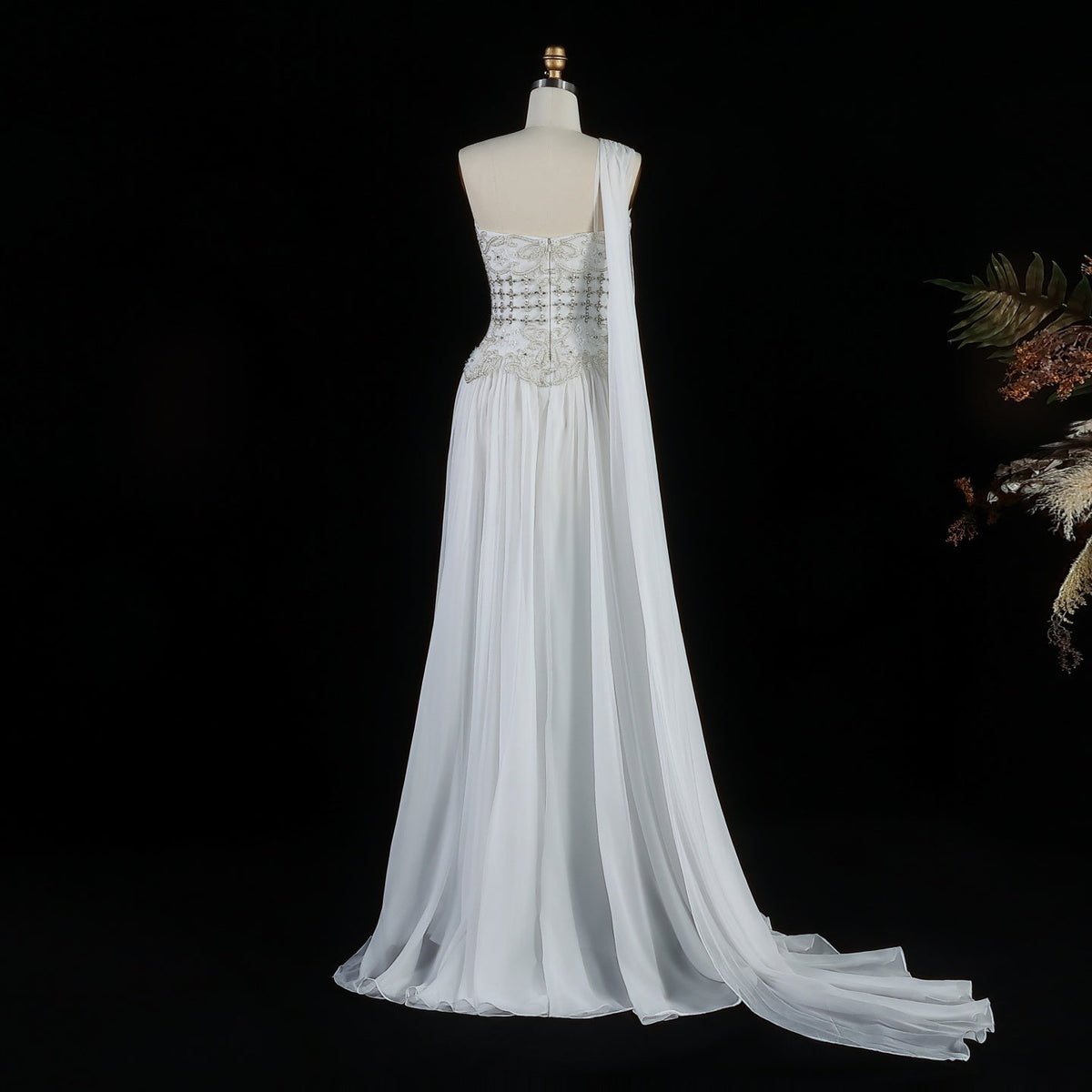 Luxury Blush Pink Beaded 3D Floral One-Shoulder Cape Evening Dress SS285 