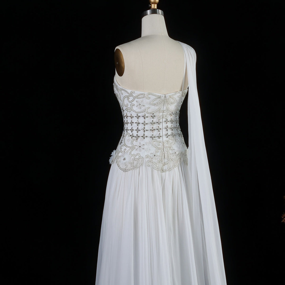 Luxury Blush Pink Beaded 3D Floral One-Shoulder Cape Evening Dress SS285 