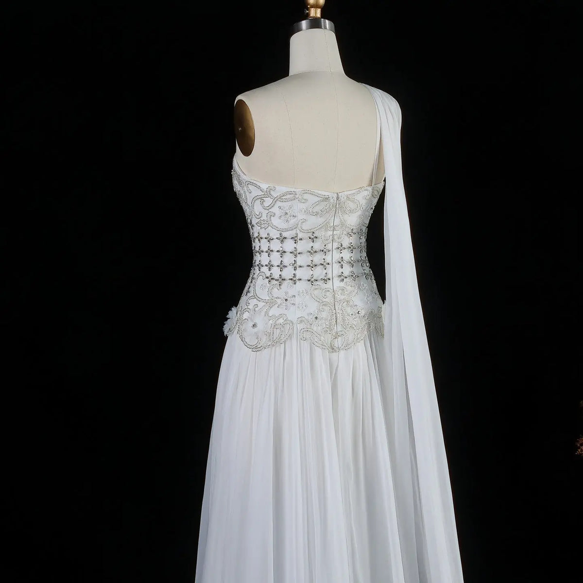 Luxury Blush Pink Beaded 3D Floral One-Shoulder Cape Evening Dress SS285 