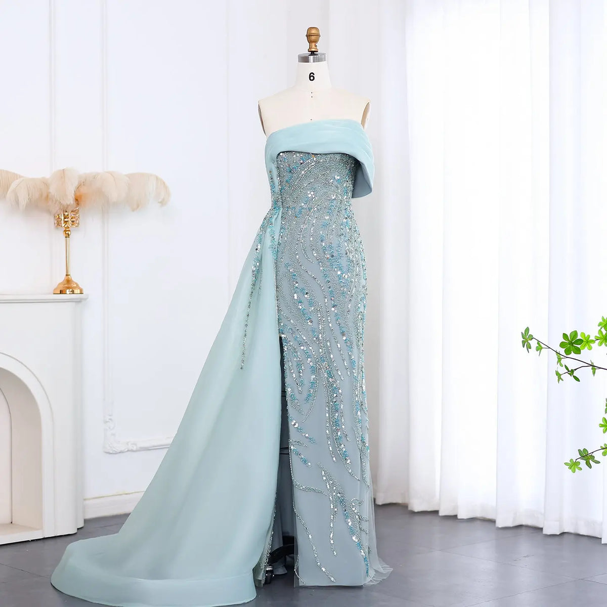 turquoise one shoulder long dress Final Sale Luxury Turquoise One Shoulder Evening Dress with Overskirt SS572