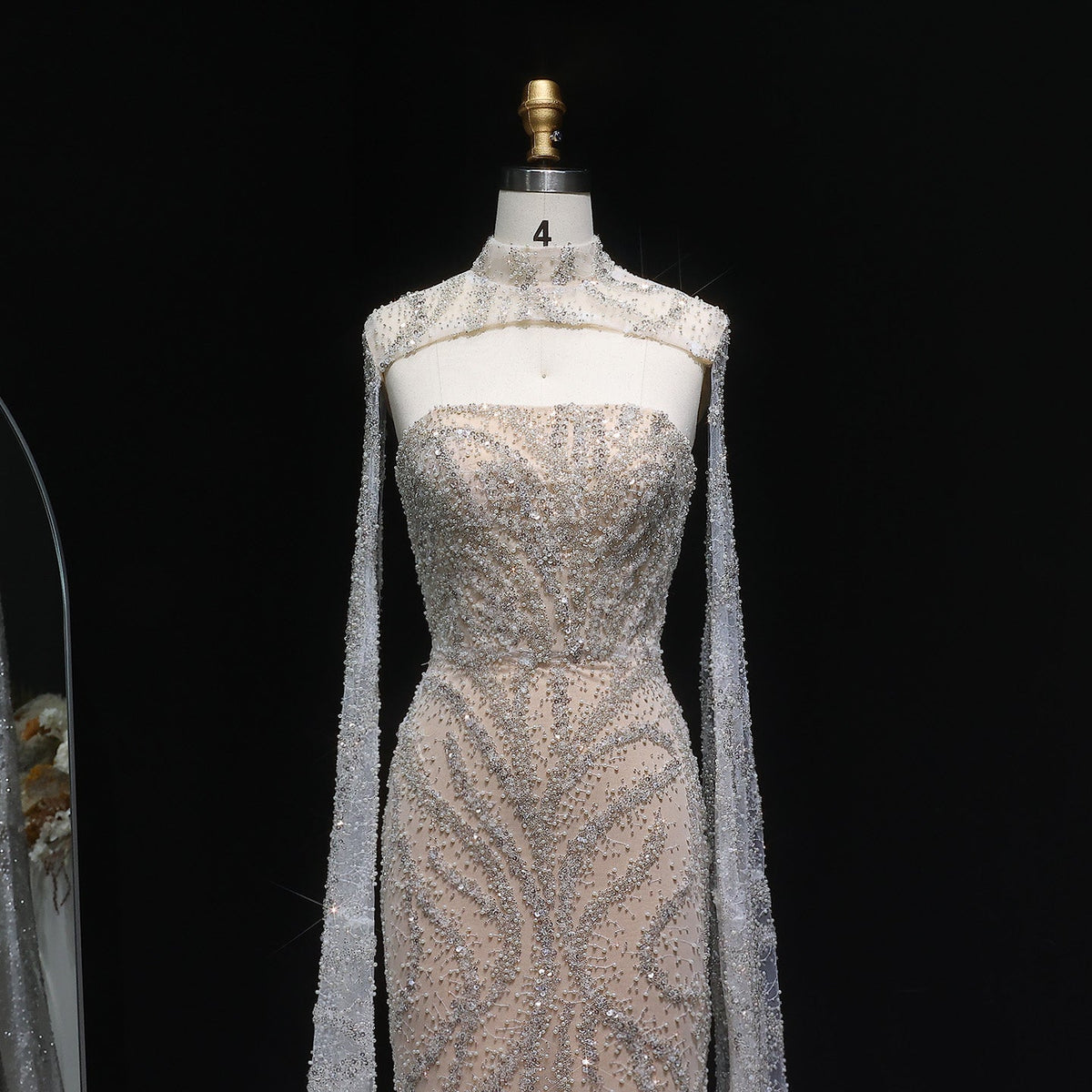 Luxury Beaded Red Mermaid Evening Dress with Cape Sleeves SH543