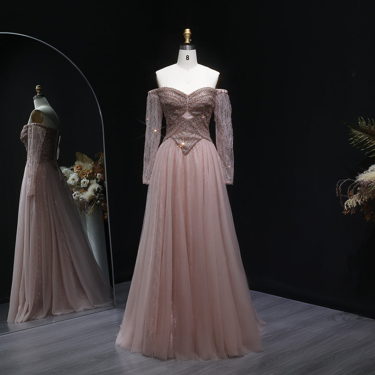 Luxury Champagne Off Shoulder Arabic Evening Dress SS116  Pink / US 18