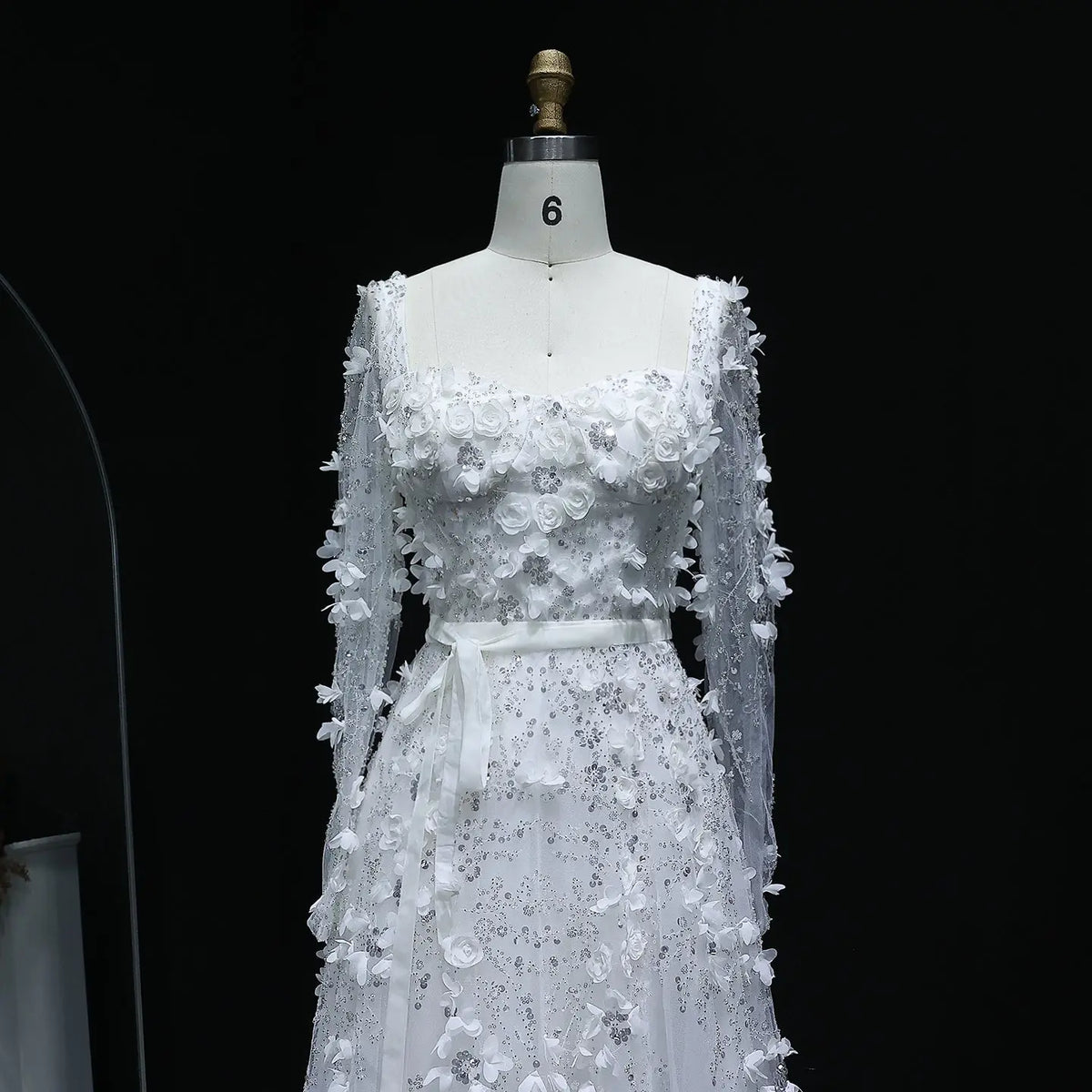 Gray 3D Flower Long Sleeves Evening Dress SS353-11