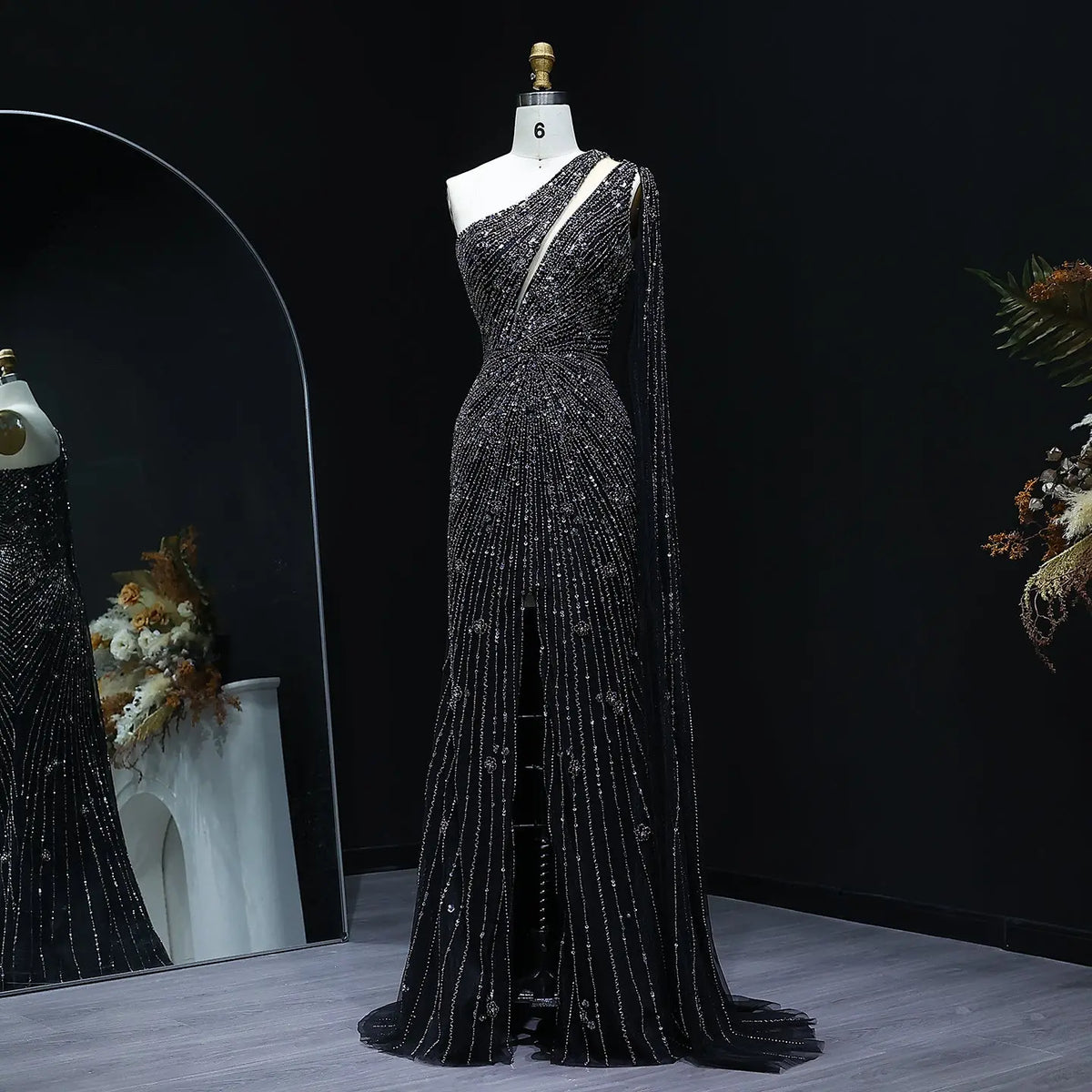 Elegant One Shoulder Beaded Black Evening Dress SS317 - SHARONSAID Elegant One Shoulder Beaded Black Evening Dress SS317 - SHARONSAID