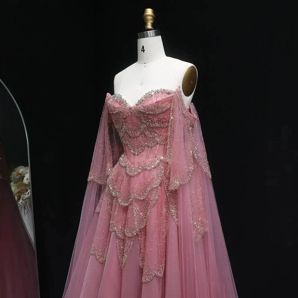 Elegant Off Shoulder Sage Green Evening Dress with Cape Sleeves SS215 