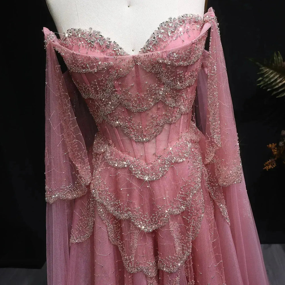 Elegant Off Shoulder Sage Green Evening Dress with Cape Sleeves SS215 