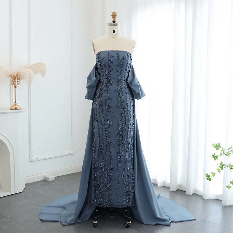 Luxury Blue Strapless Evening Dress with Cape SS454 