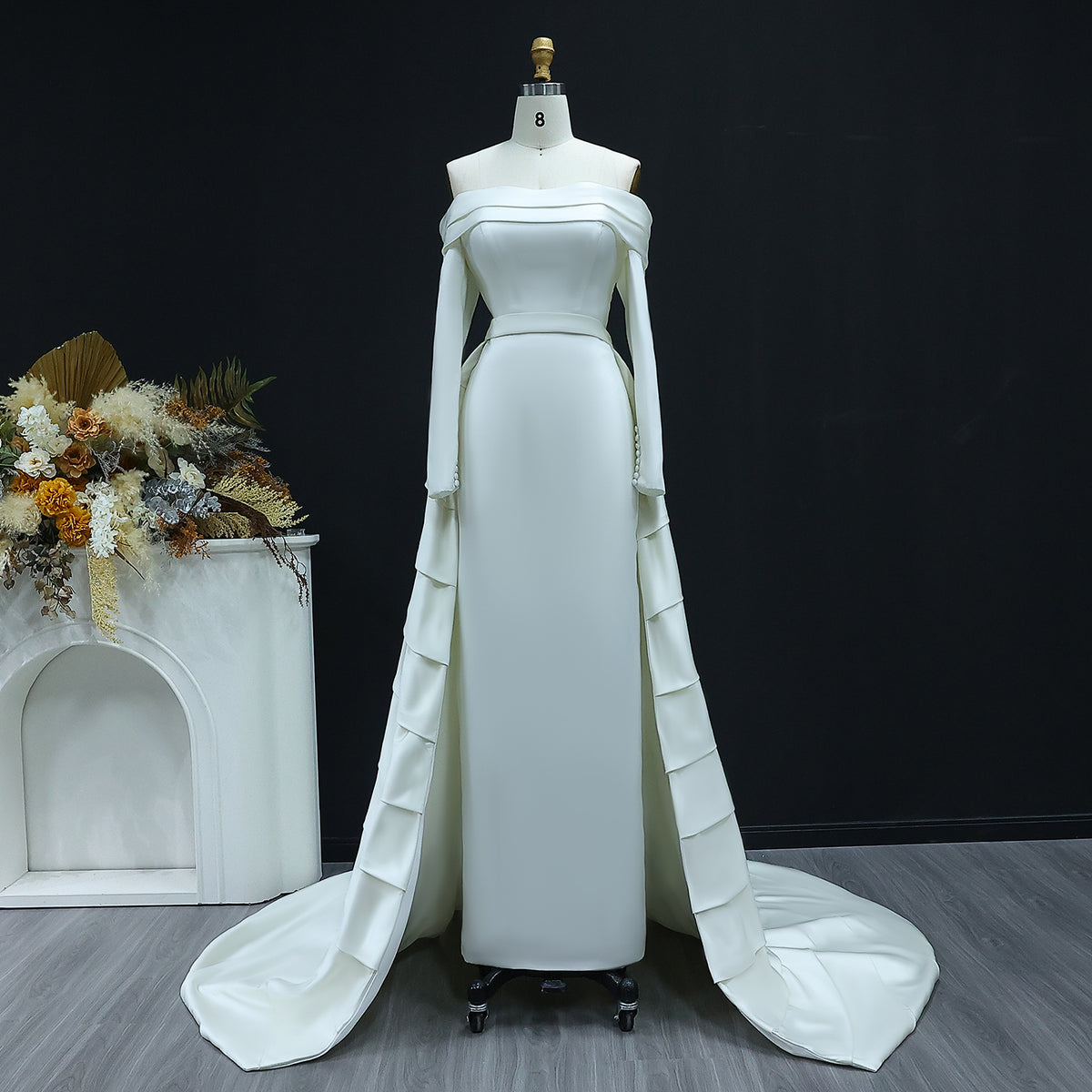 Luxury Minimalist Off Shoulder Wedding Dress with Overskirt SW516 