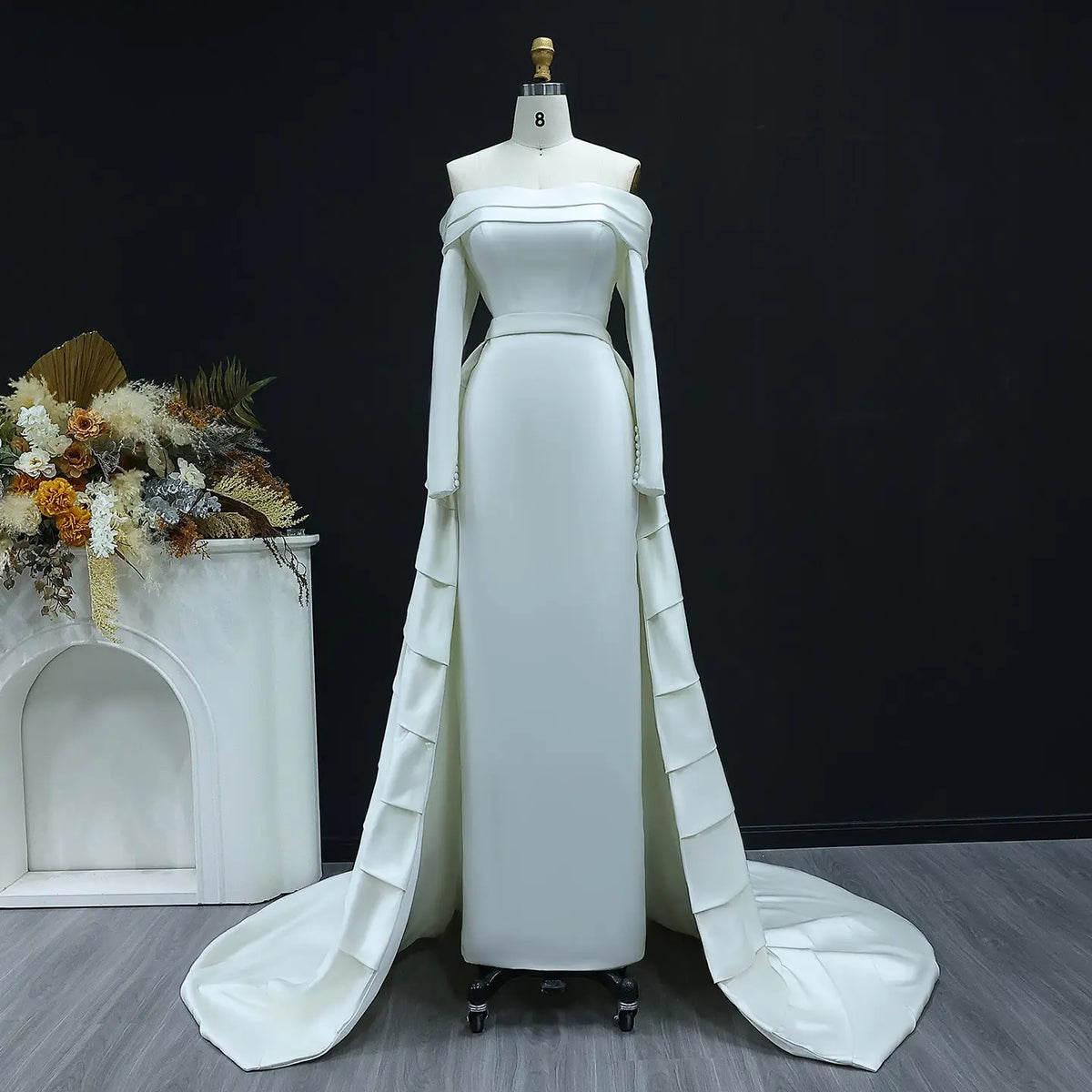 Luxury Minimalist Off Shoulder Wedding Dress with Overskirt SW516 