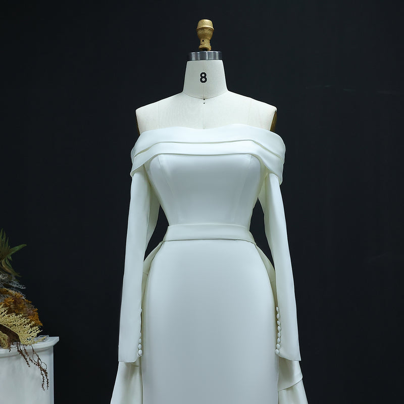 Luxury Minimalist Off Shoulder Wedding Dress with Overskirt SW516 