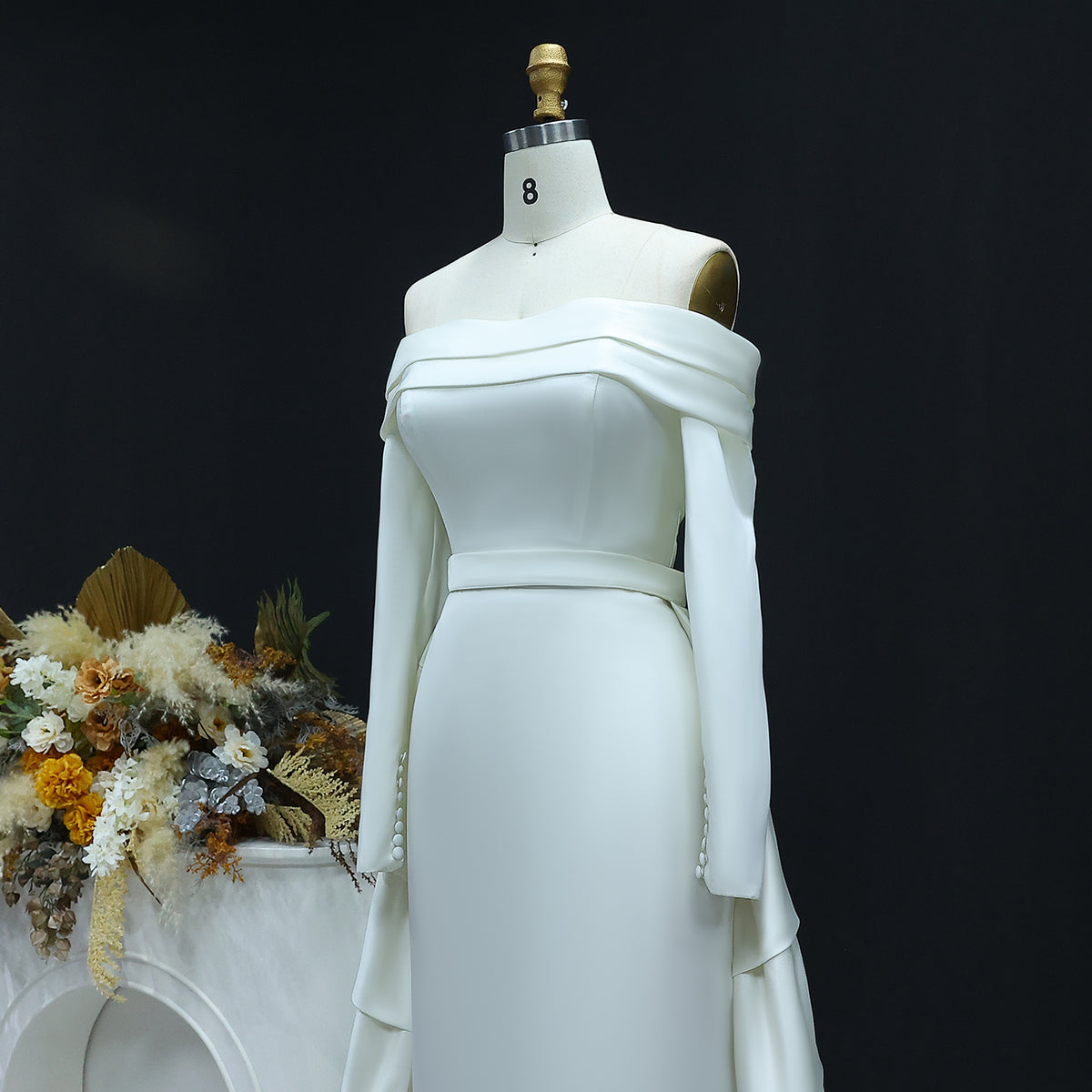 Luxury Minimalist Off Shoulder Wedding Dress with Overskirt SW516 