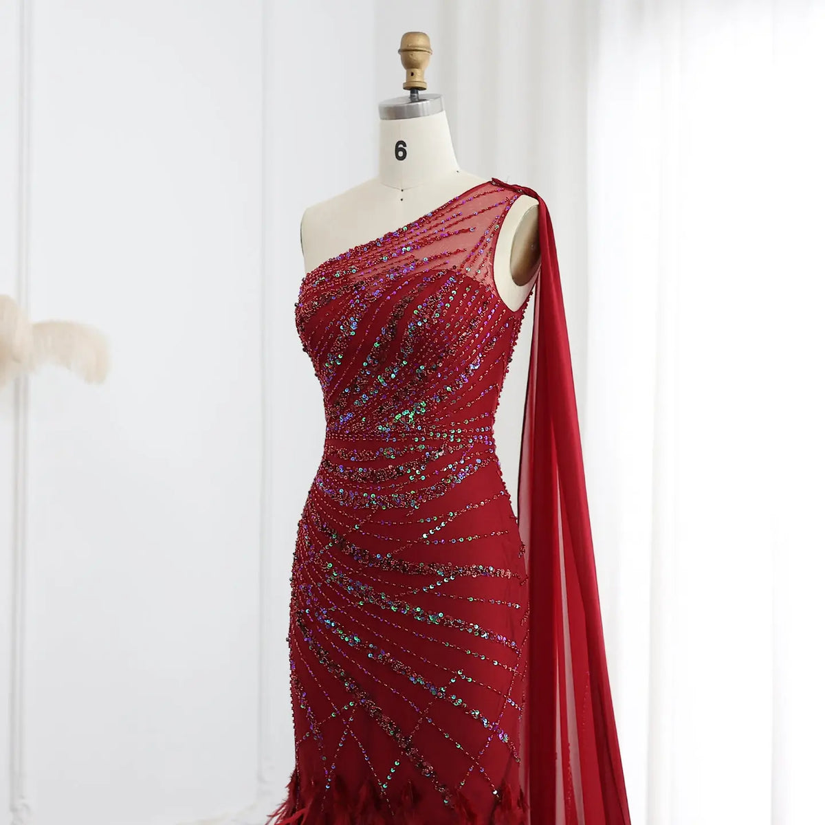 Luxury Feather Turquoise One Shoulder Evening Dress SS498 Luxury Feather Turquoise One Shoulder Evening Dress SS498