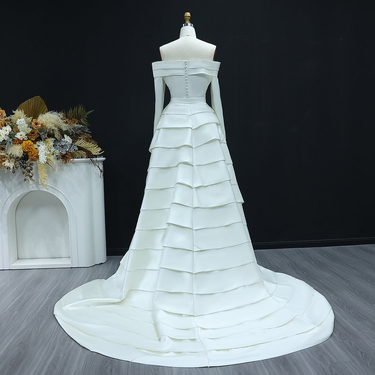 Luxury Minimalist Off Shoulder Wedding Dress with Overskirt SW516 