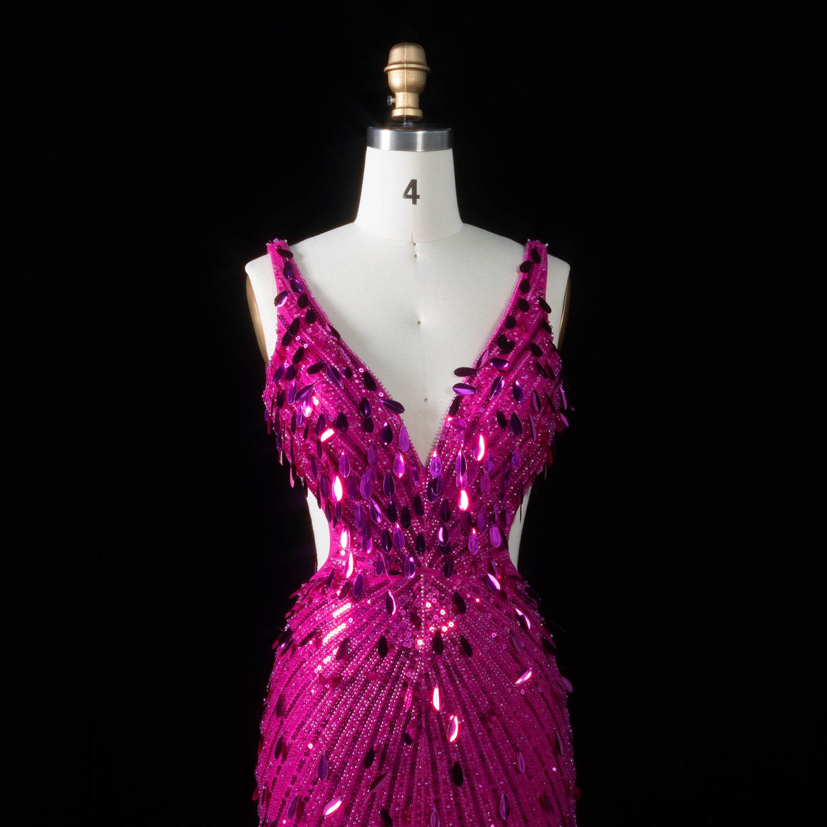 Luxury Fuchsia Deep V Sequin Cutout High-Slit Mermaid Prom Dress SH351 
