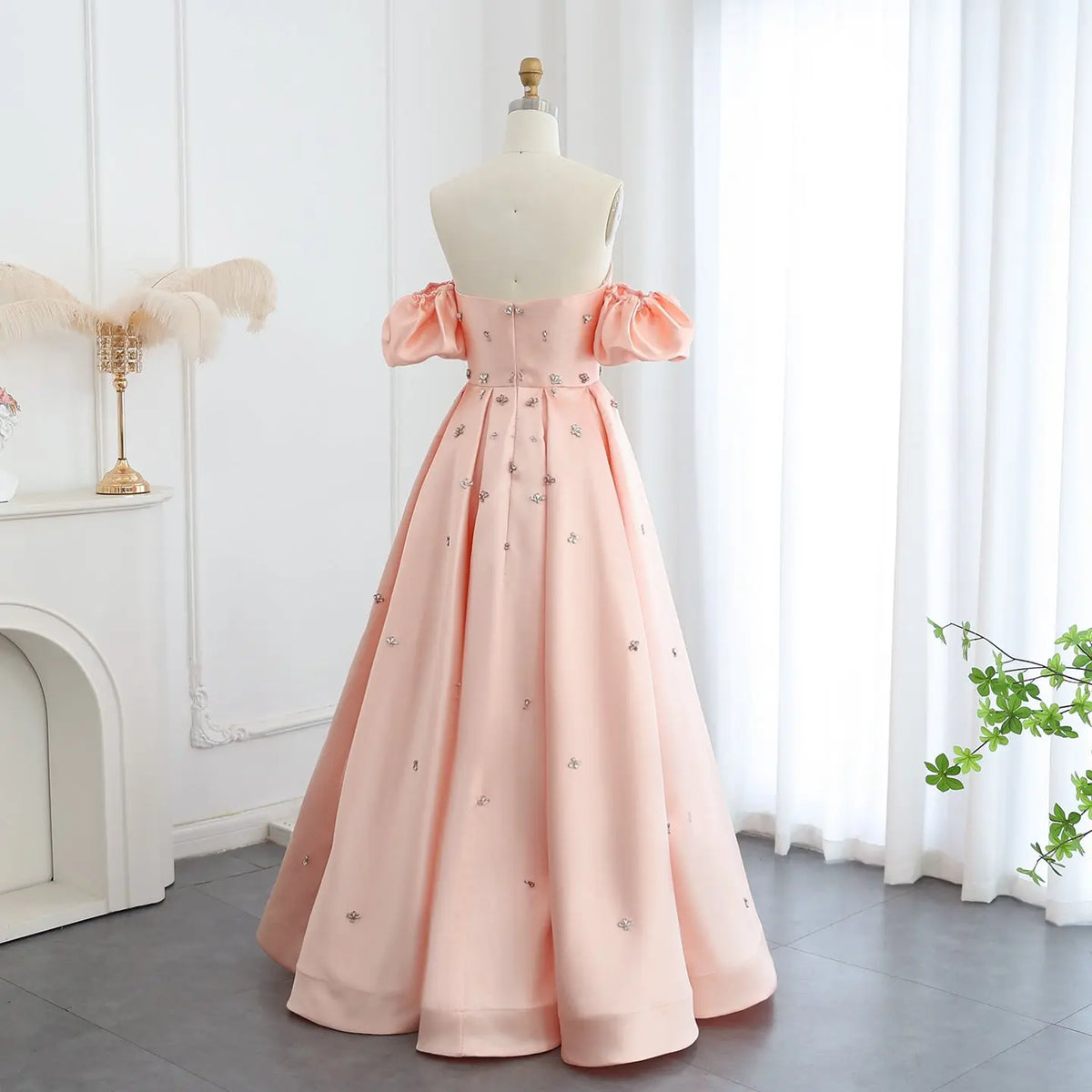 For Sale Crystal Blush Pink Satin Off-Shoulder Evening Dresses SS442 For Sale Crystal Blush Pink Satin Off-Shoulder Evening Dresses SS442