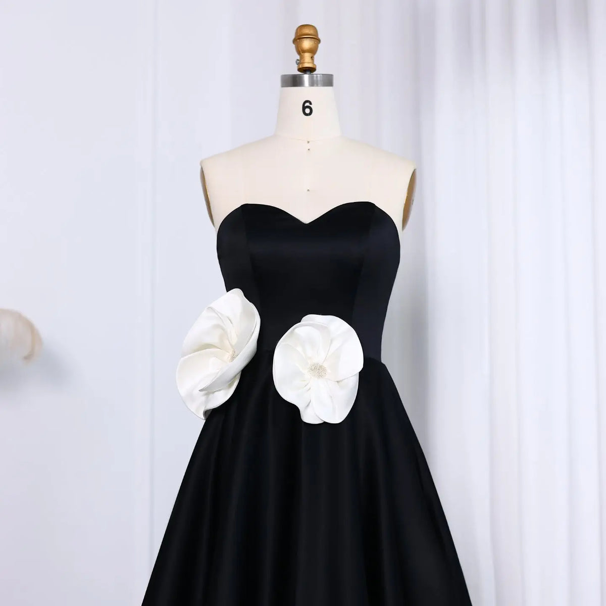 Elegant Black 3D Flowers Strapless A-Line Evening Dress SF092 - SHARONSAID Elegant Black 3D Flowers Strapless A-Line Evening Dress SF092 - SHARONSAID