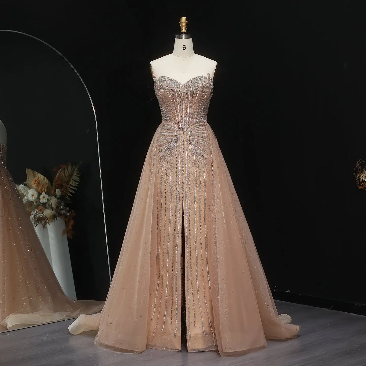 Sparkle Strapless Champagne Evening Dress with Overskirt SS360 Sparkle Strapless Champagne Evening Dress with Overskirt SS360