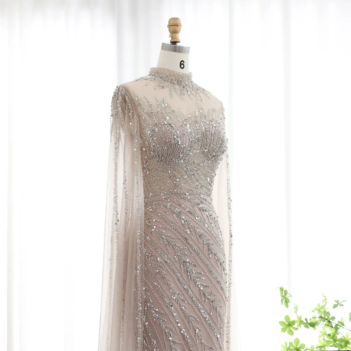 Luxury Black High Neck Evening Dress with Cape Sleeves SS162 
