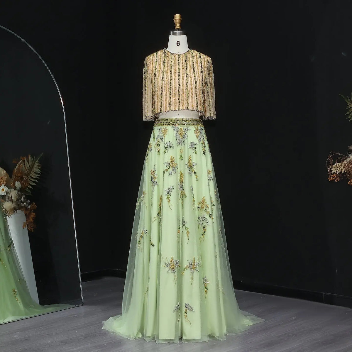 Luxury Beaded Green 2 Pieces Evening Dress SS490