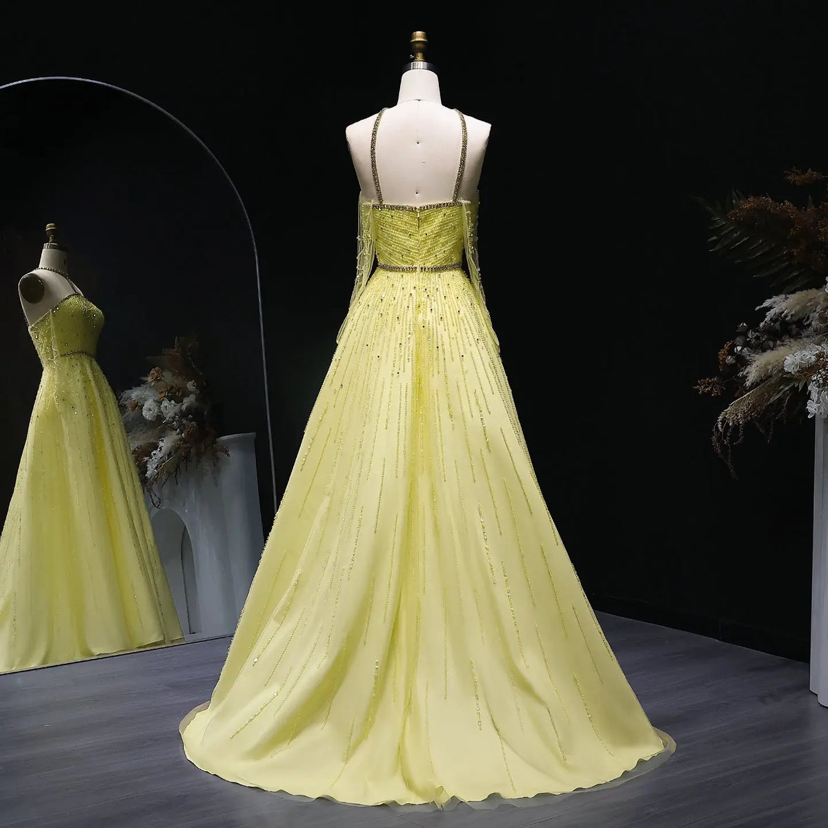 Final Sale Sparkly Beaded Yellow Halter Evening Dress with Gloves SS313 Final Sale Sparkly Beaded Yellow Halter Evening Dress with Gloves SS313