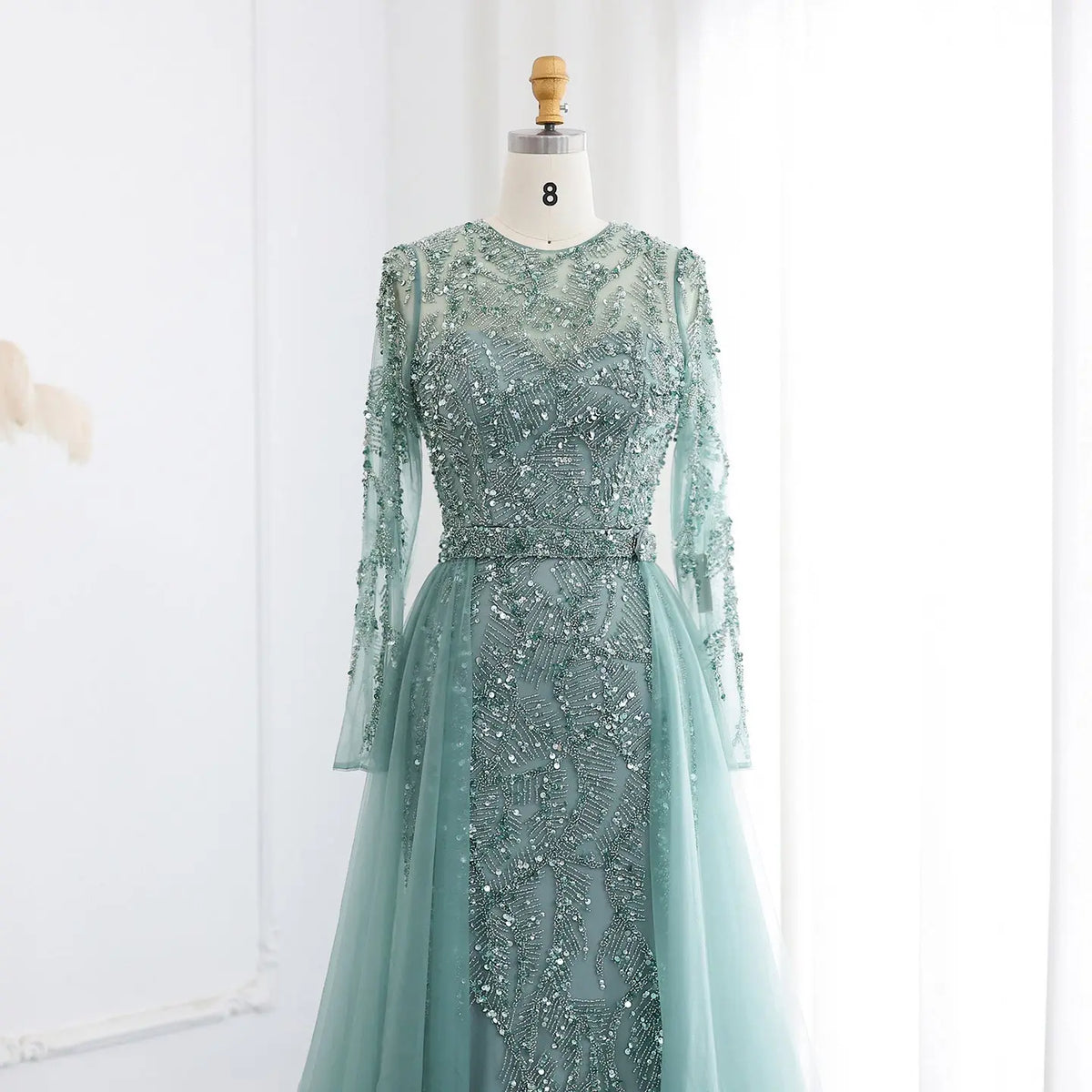 Luxury Turquoise Long Sleeve Evening Dress with Overskirt SS183 Luxury Turquoise Long Sleeve Evening Dress with Overskirt SS183
