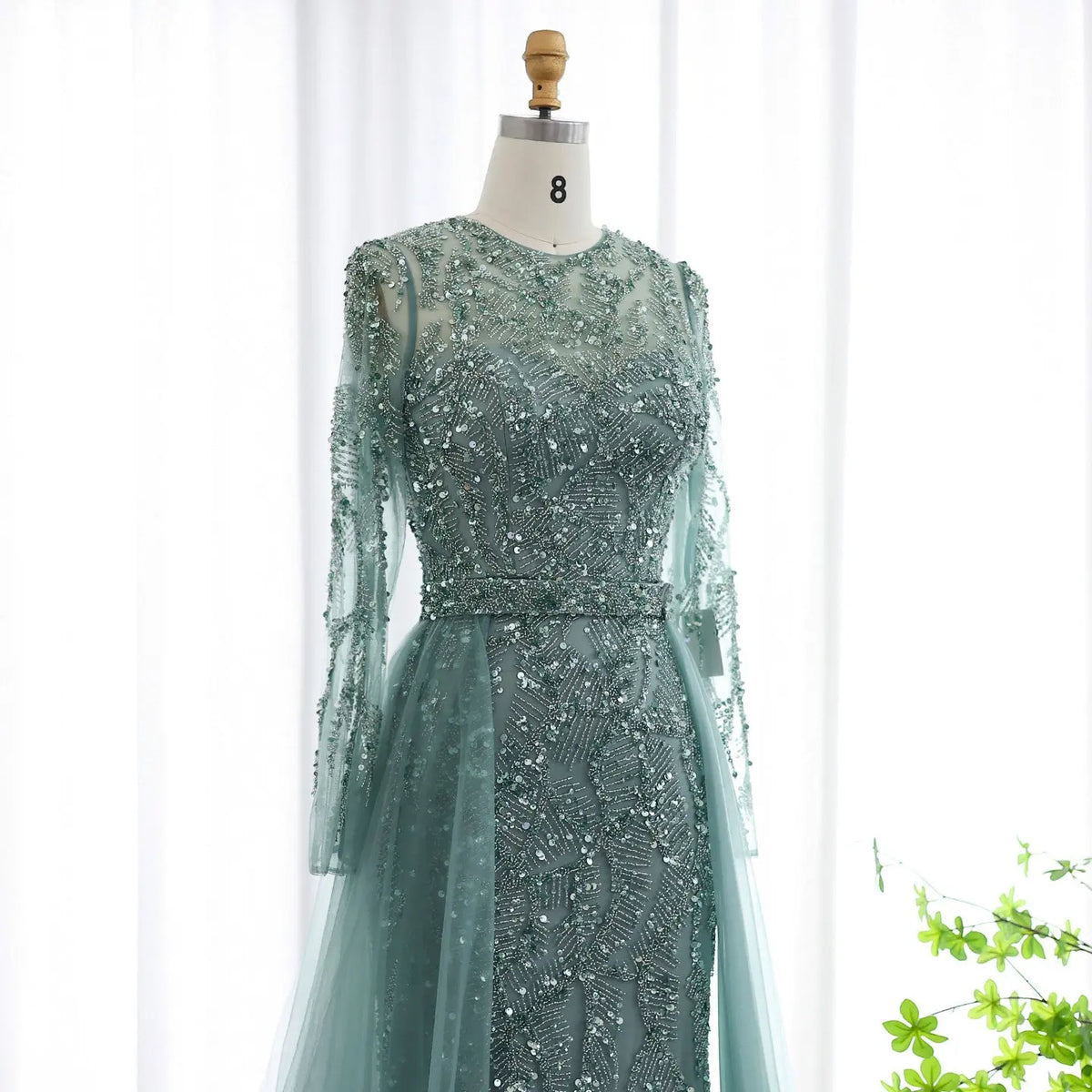 Luxury Turquoise Long Sleeve Evening Dress with Overskirt SS183 Luxury Turquoise Long Sleeve Evening Dress with Overskirt SS183