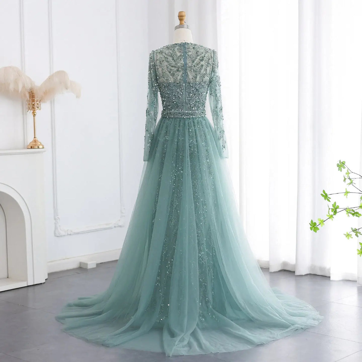 Luxury Turquoise Long Sleeve Evening Dress with Overskirt SS183 Luxury Turquoise Long Sleeve Evening Dress with Overskirt SS183