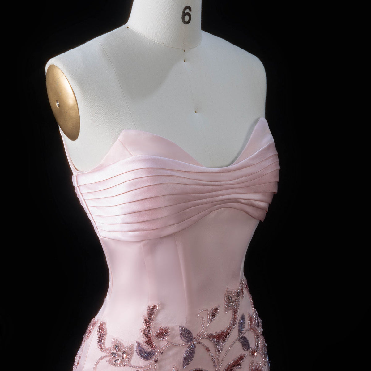 Luxury Pink Embroidered Beaded Strapless Fitted Evening Dress SS529 - SHARONSAID