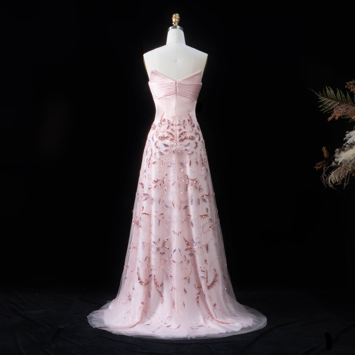 Luxury Pink Embroidered Beaded Strapless Fitted Evening Dress SS529 - SHARONSAID