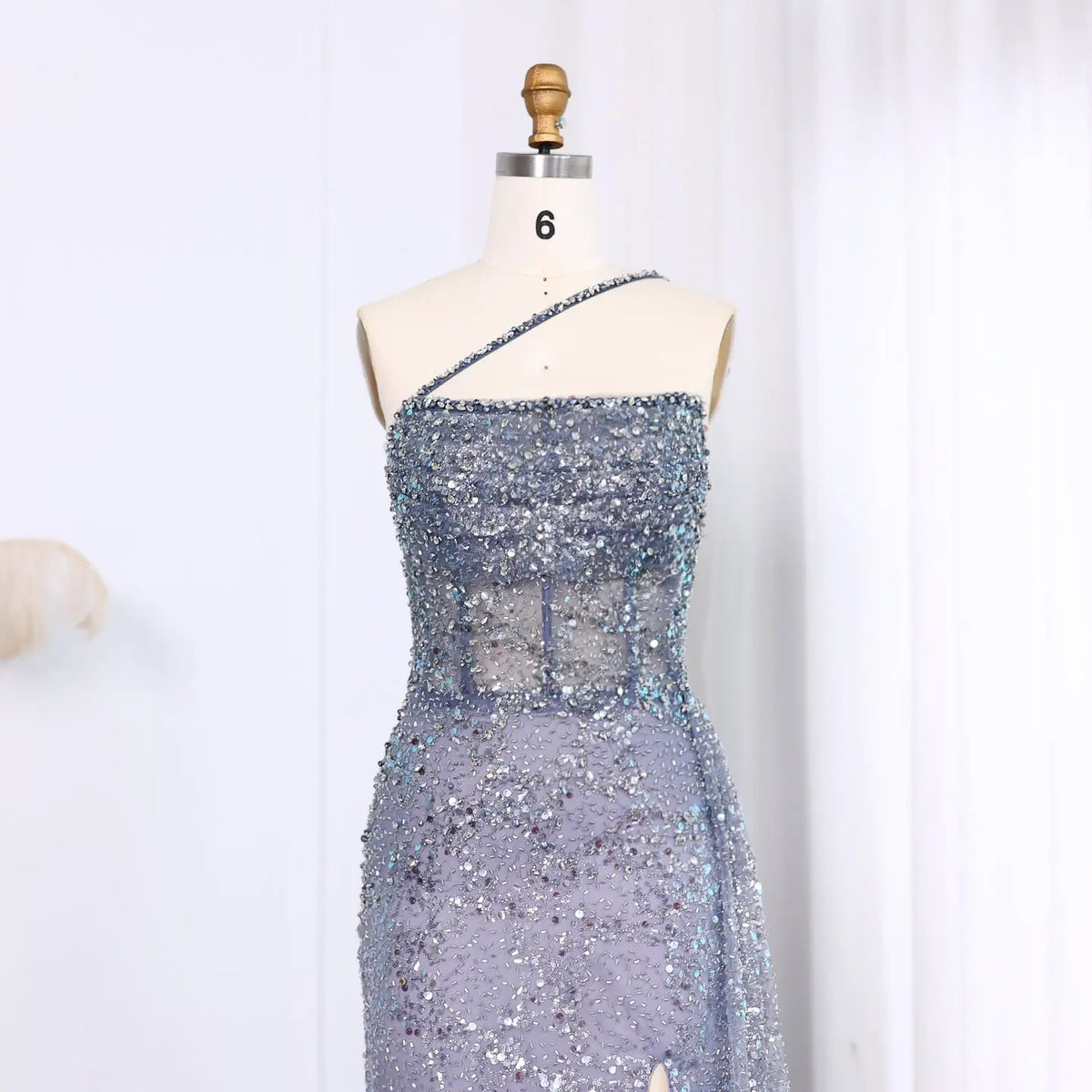 Luxury Blue One Shoulder Evening Dress with Overskirt SS710 - SHARONSAID Luxury Blue One Shoulder Evening Dress with Overskirt SS710 - SHARONSAID