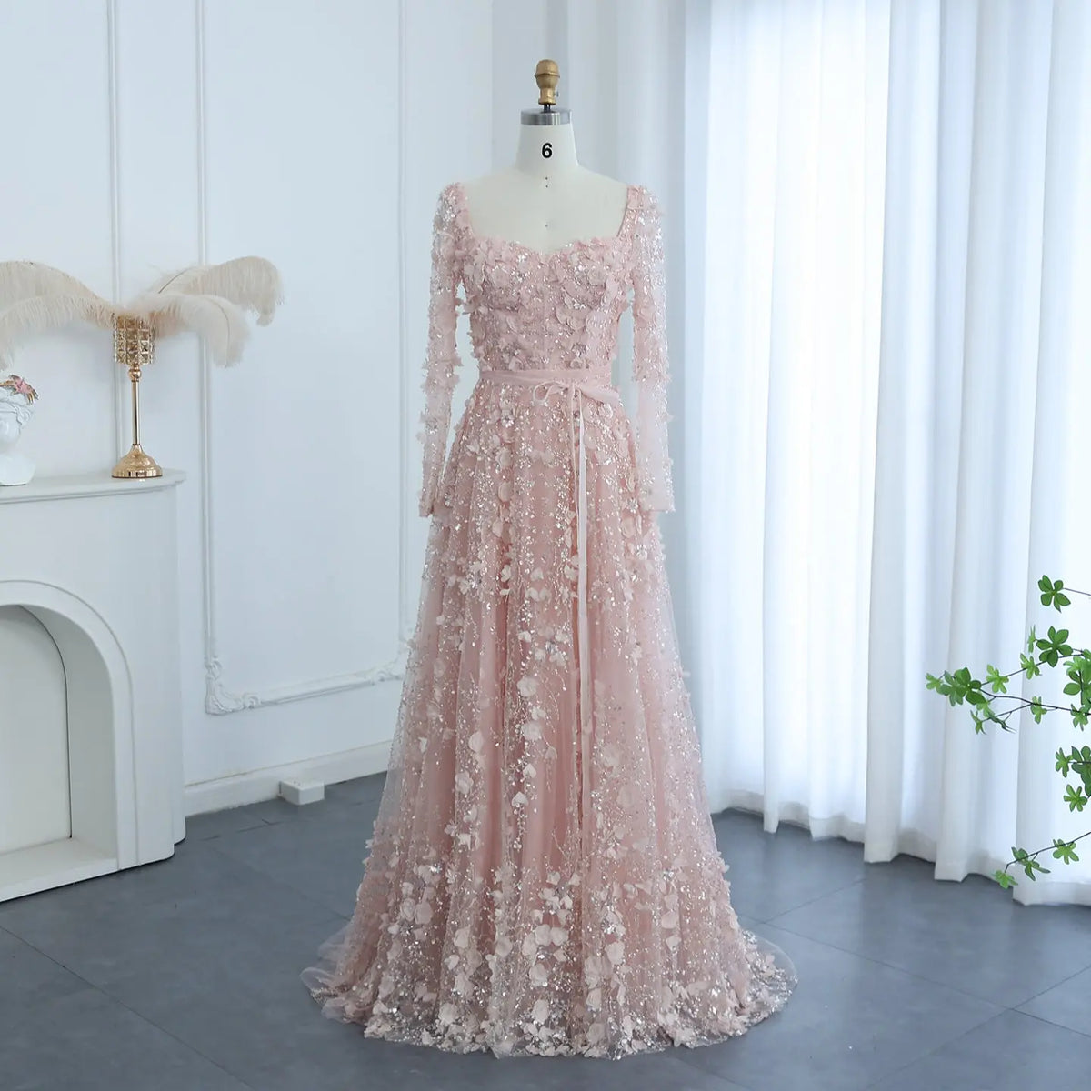 Final Sale Luxury 3D Flower Gray Long Sleeves Evening Dress SS353 Final Sale Luxury 3D Flower Gray Long Sleeves Evening Dress SS353