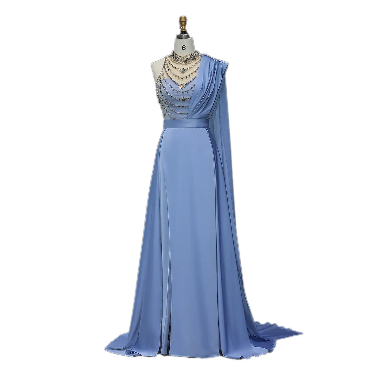 Final Sale Elegant Blue Luxury Crystal Evening Gowns with Cape SS300 Final Sale Elegant Blue Luxury Crystal Evening Gowns with Cape SS300