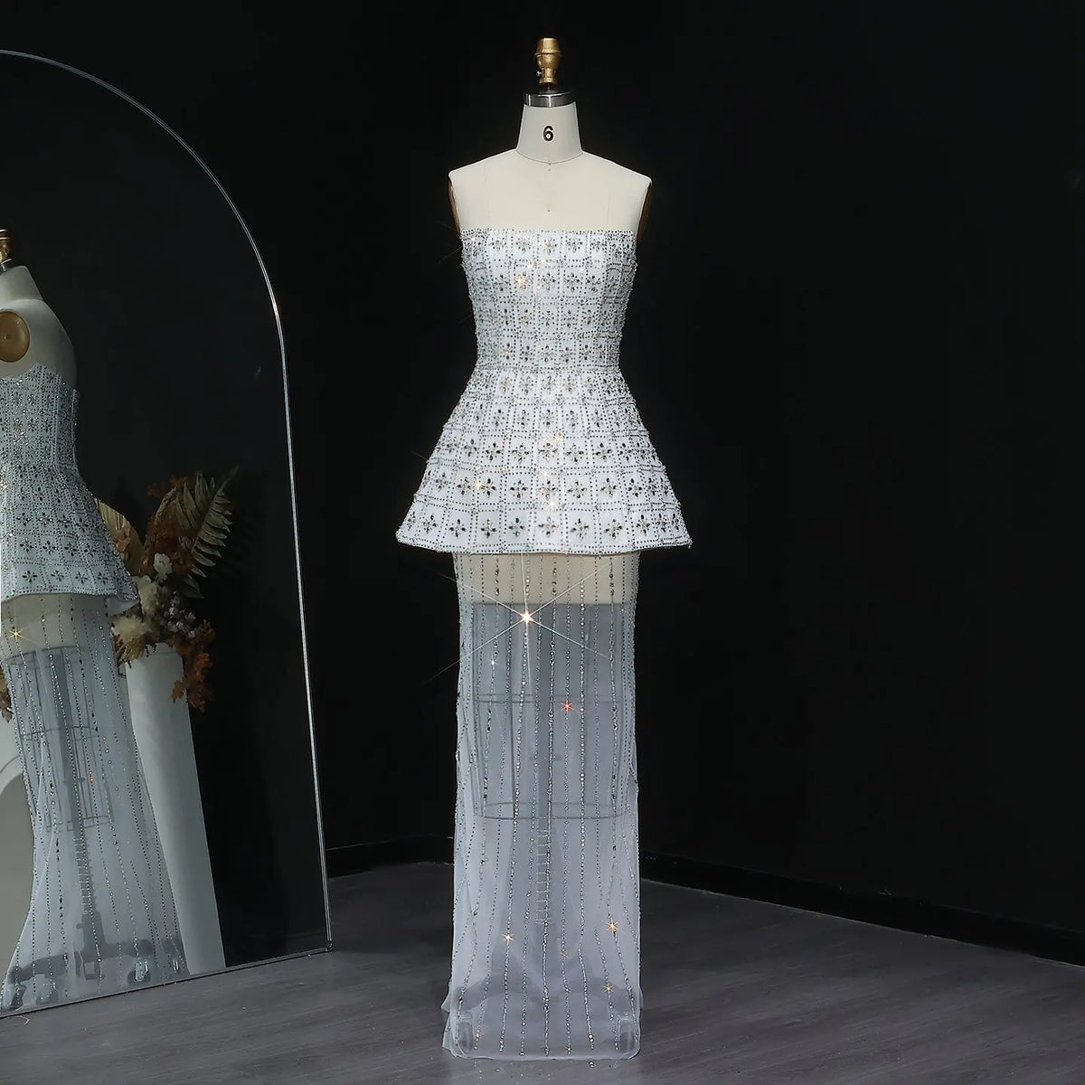 Stunning Strapless Crystal White Evening Dress SS545 