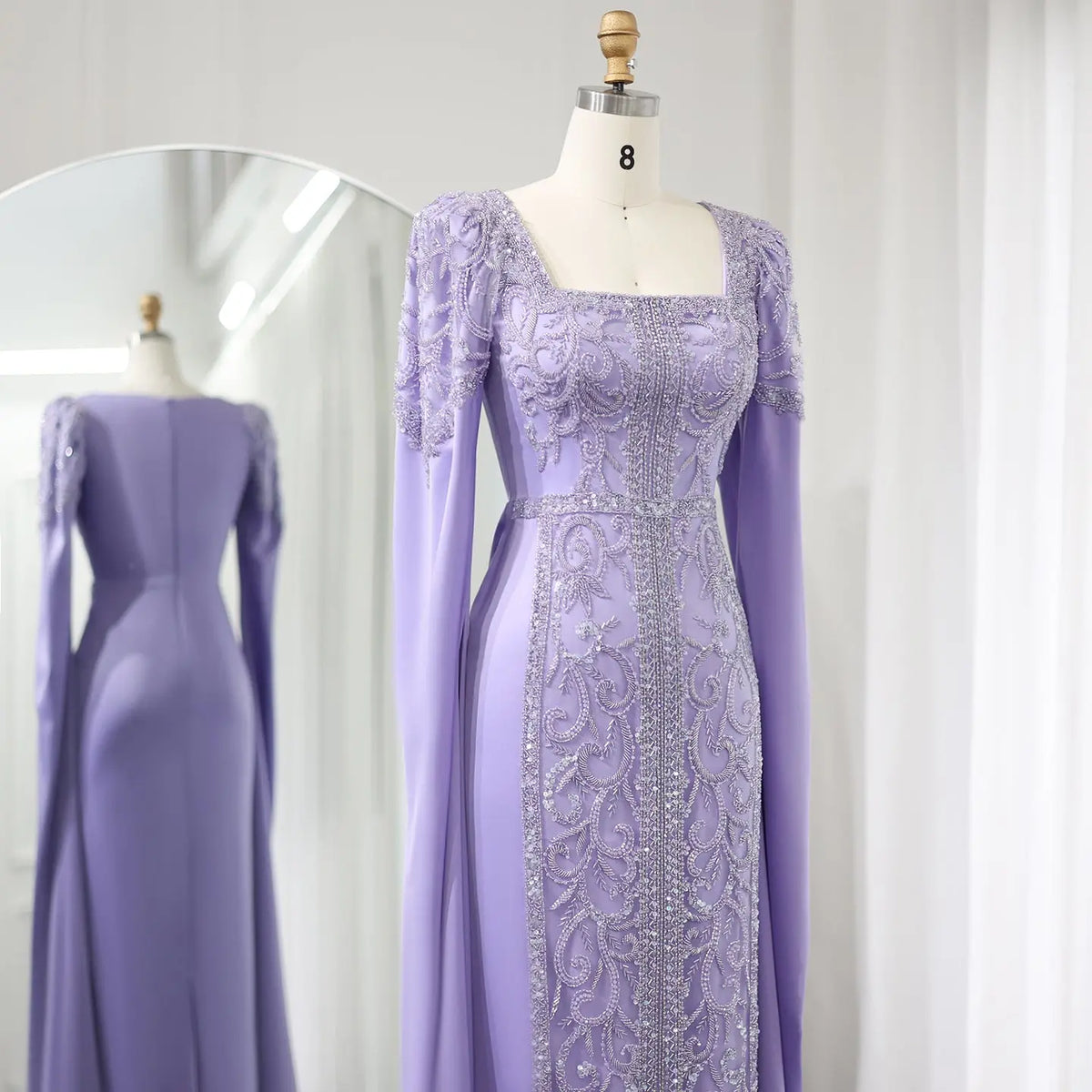 Luxury Blue Muslim Evening Dress with Cape Sleeves SS365 Luxury Blue Muslim Evening Dress with Cape Sleeves SS365