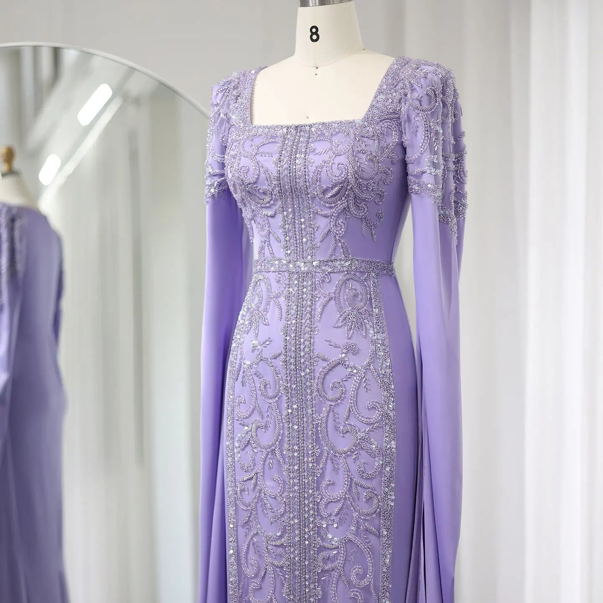 Luxury Blue Muslim Evening Dress with Cape Sleeves SS365 Luxury Blue Muslim Evening Dress with Cape Sleeves SS365