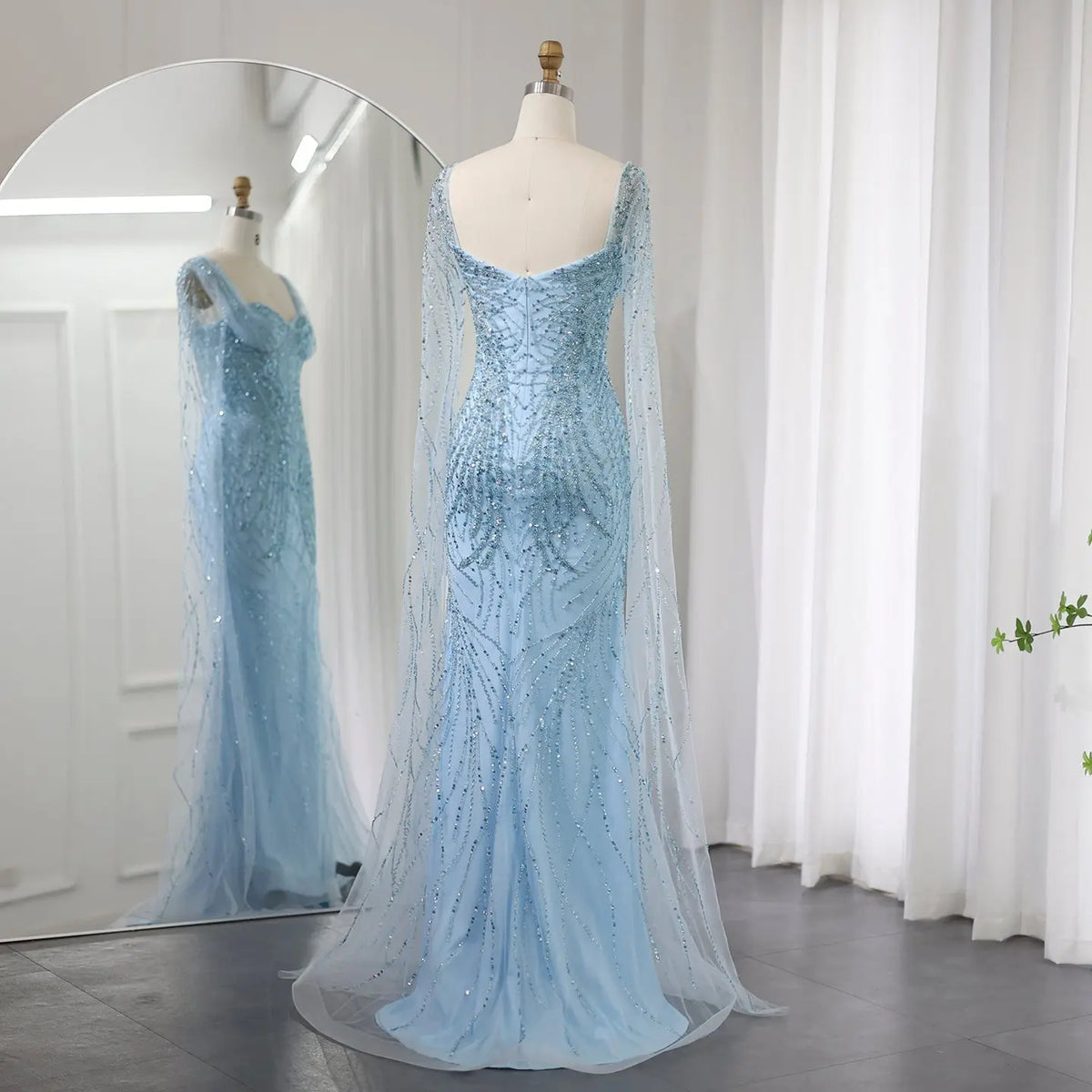 Luxury Lilac Mermaid Evening Dress with Cape Sleeves SS237 Luxury Lilac Mermaid Evening Dress with Cape Sleeves SS237