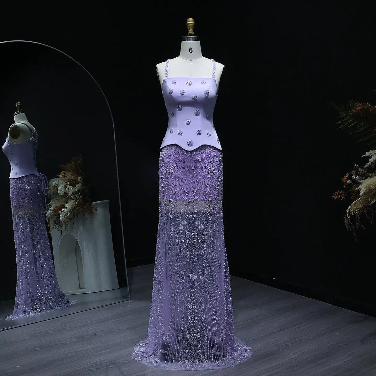 cocktail dress lilac Chic Lilac Two Pieces Evening Dress with Spaghetti Straps SS697