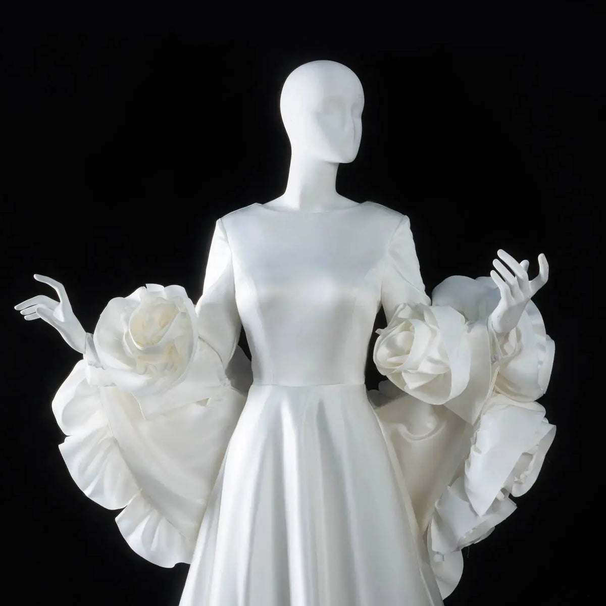 Ivory  Romantic A-Line Satin Wedding Dress 3D Rose Floral With Veil  SW661 