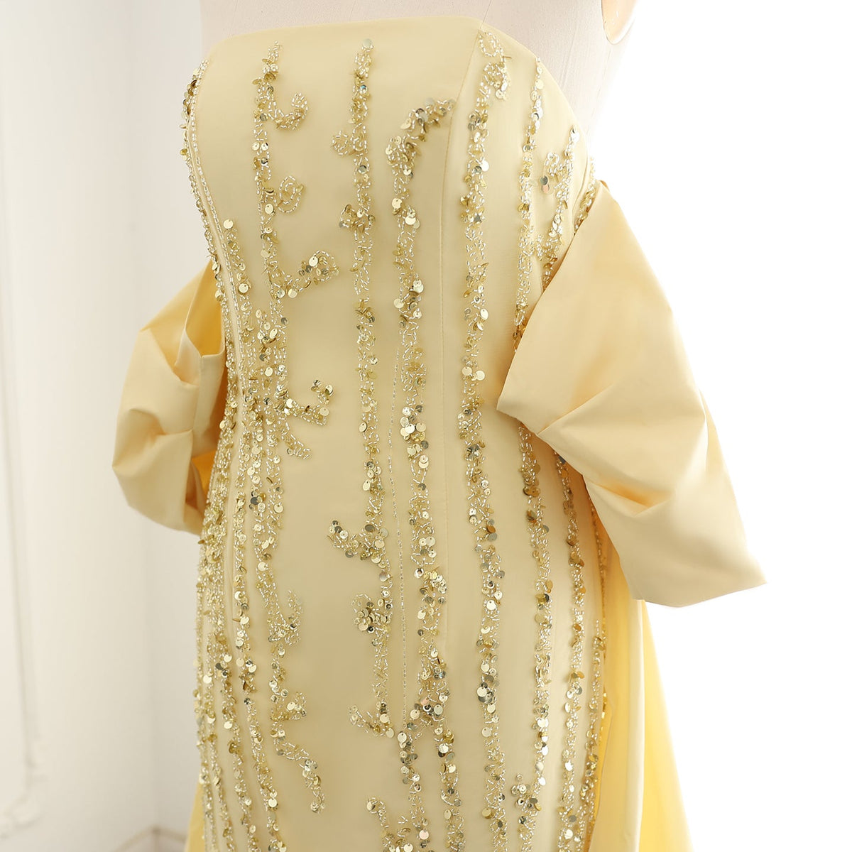 Luxury Blue Strapless Evening Dress with Cape SS454