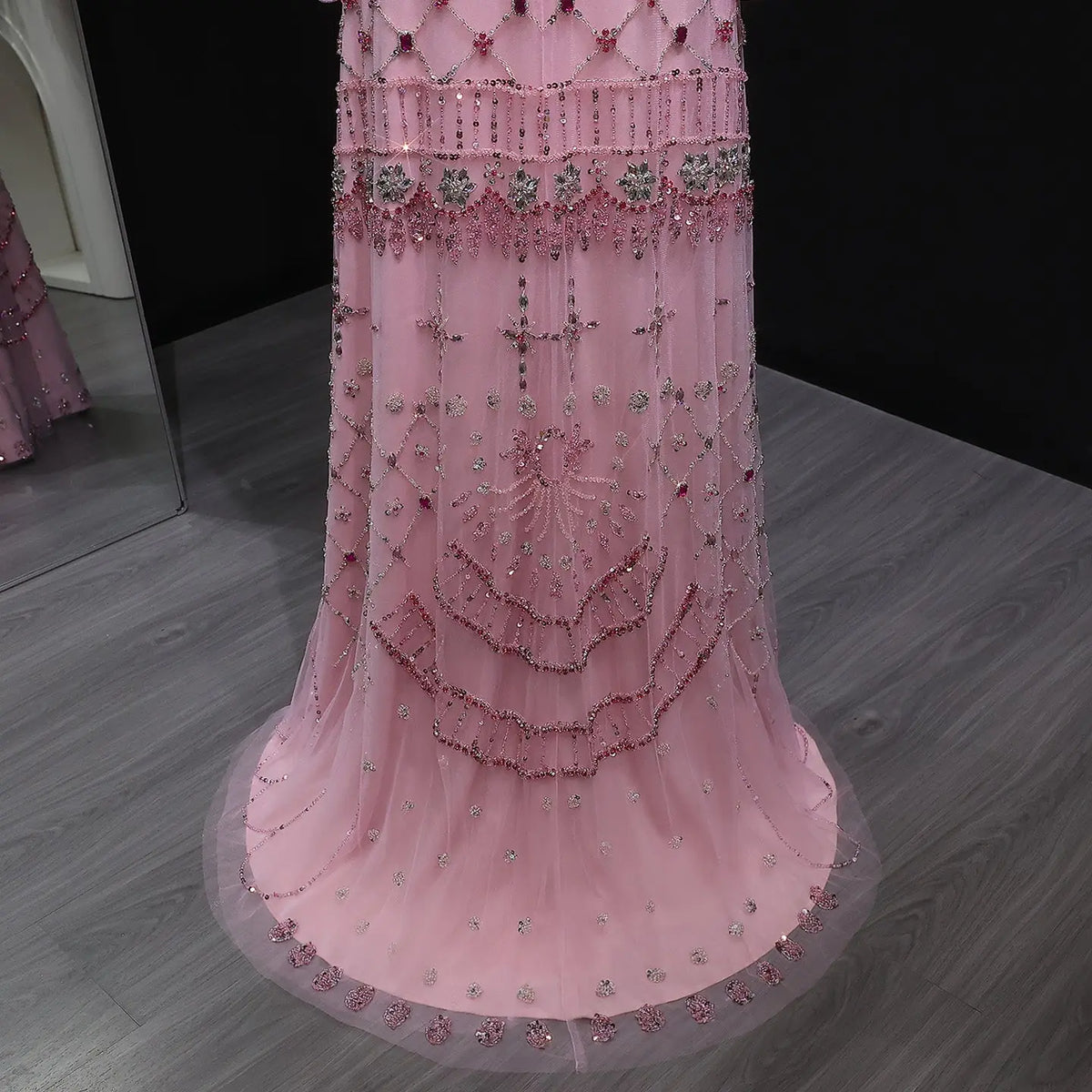 Luxury Pink Crystal Beaded Long Sleeve Embroidered Evening Dress SS220 Luxury Pink Crystal Beaded Long Sleeve Embroidered Evening Dress SS220