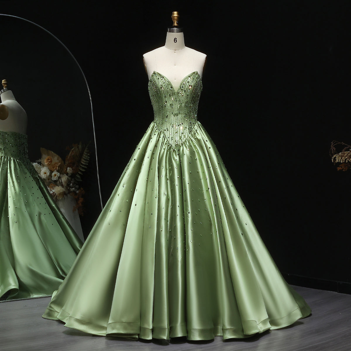 Luxury Green Sequins Beaded Off Shoulder Evening Dress XD011 