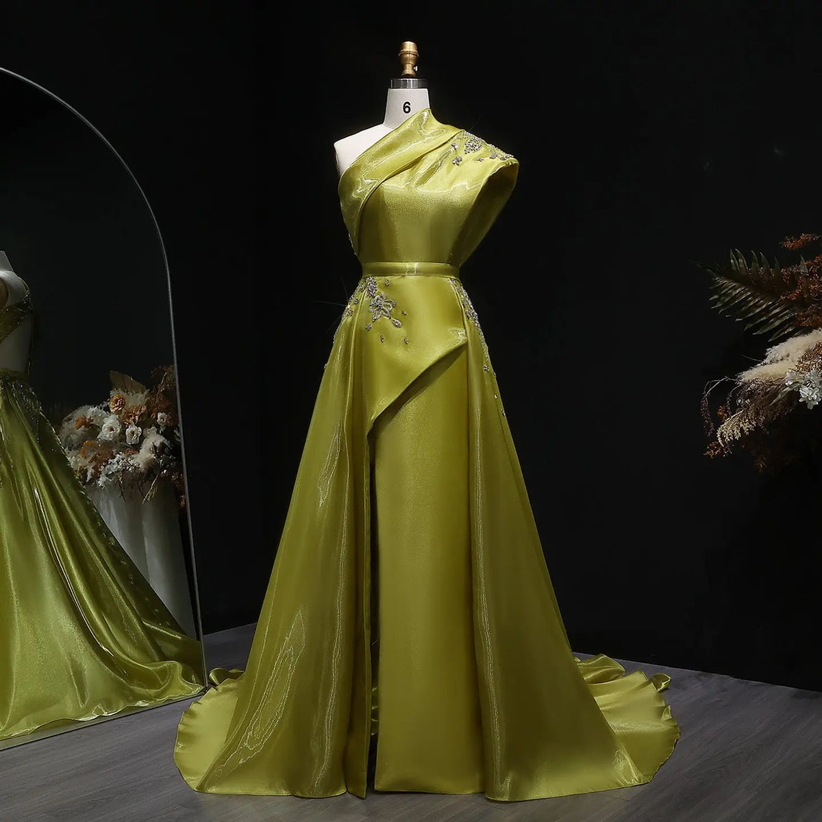 Glamorous Turquoise One-Shoulder Crystal Evening Dress with Overskirt SS600 