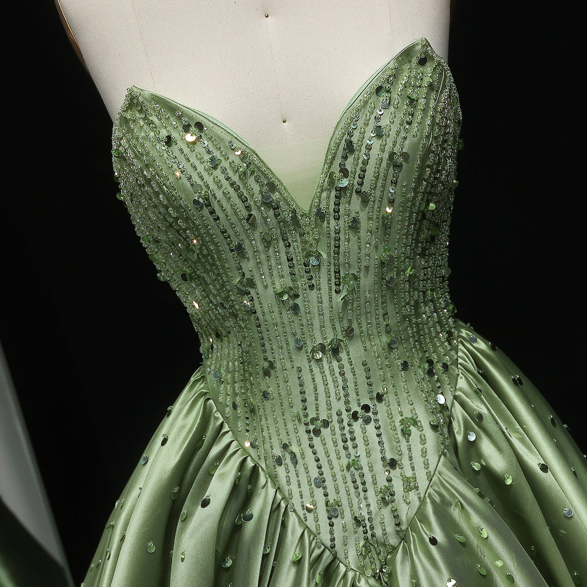 Luxury Green Sequins Beaded Off Shoulder Evening Dress XD011 