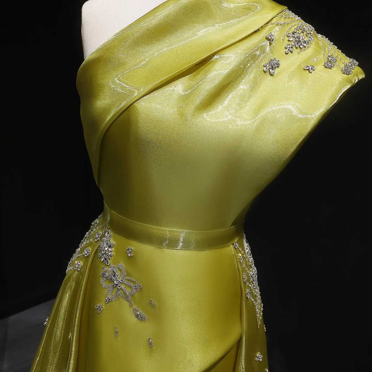 Glamorous Turquoise One-Shoulder Crystal Evening Dress with Overskirt SS600 