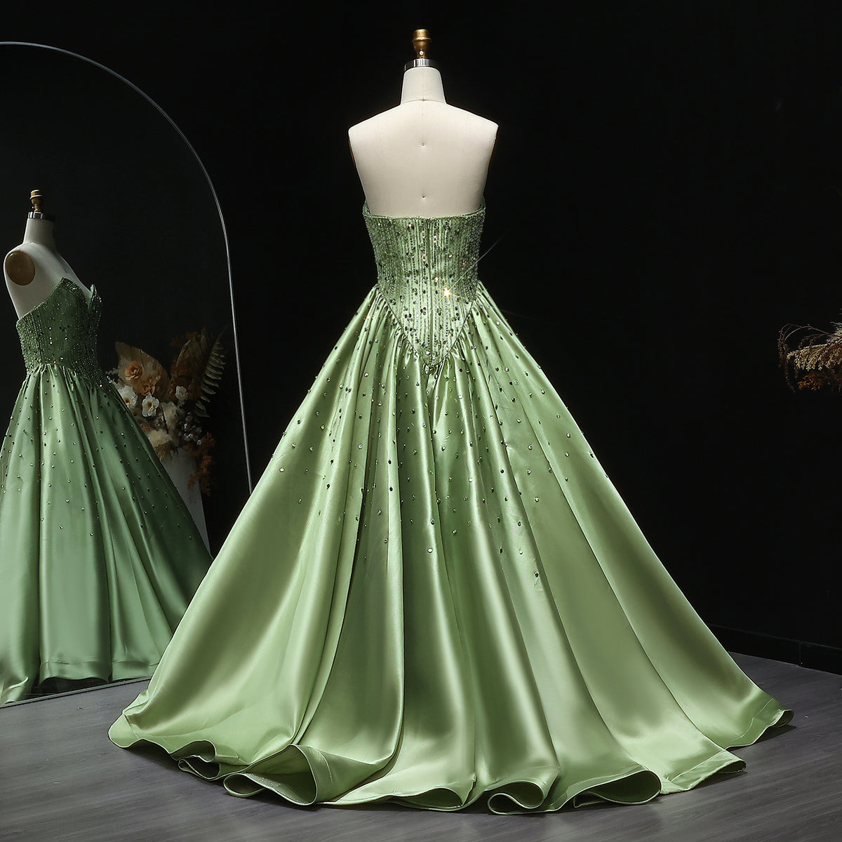 Luxury Green Sequins Beaded Off Shoulder Evening Dress XD011 