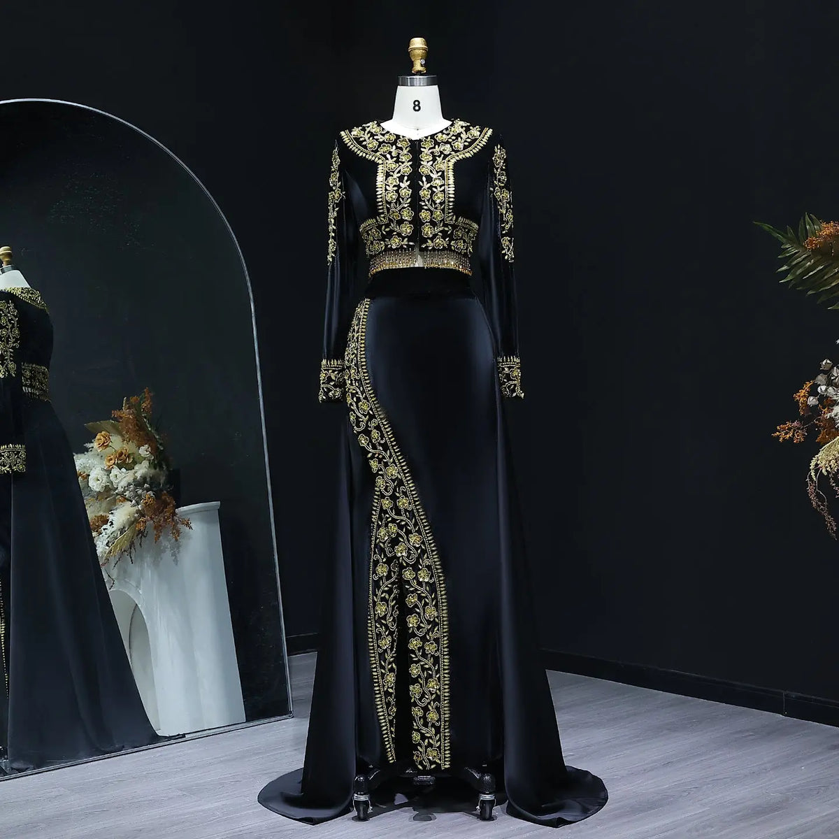 Elegant Black Crystal Two Pieces Evening Dress with Slit SS458 