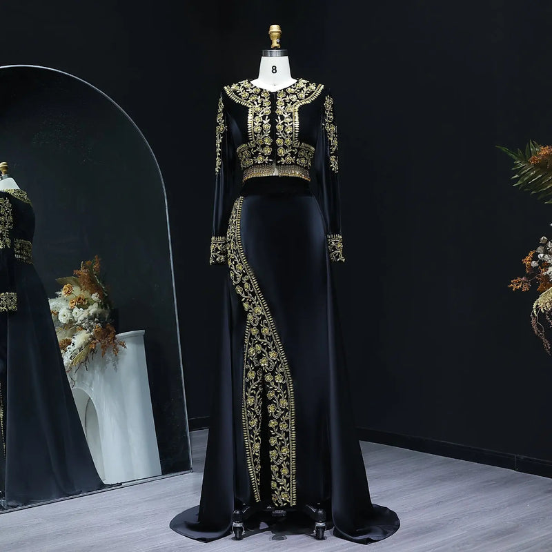 Elegant Black Crystal Two Pieces Evening Dress with Slit SS458 