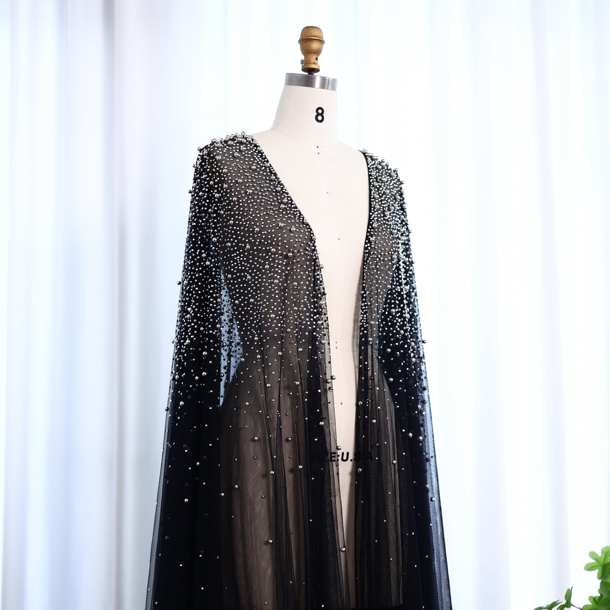 Elegant Black Beaded Long Cape Evening Dress SF082 