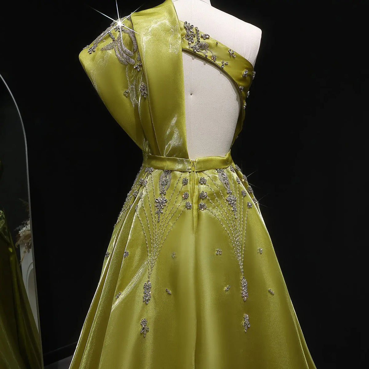 Glamorous Turquoise One-Shoulder Crystal Evening Dress with Overskirt SS600 