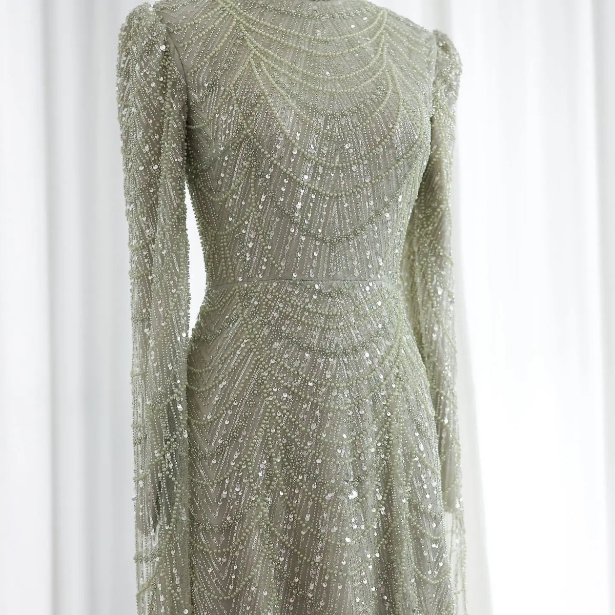 Luxury Sage Green Evening Dress with Cape Sleeves SS630 Luxury Sage Green Evening Dress with Cape Sleeves SS630